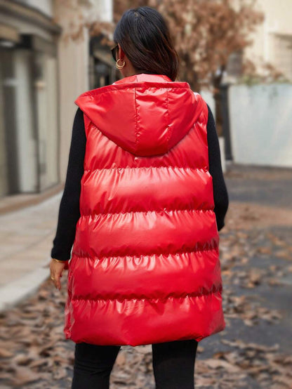 Calvaya Manteau rembourré à capuche sans manches de grande taille, longueur mi-longue, métallique, pour l'hiver